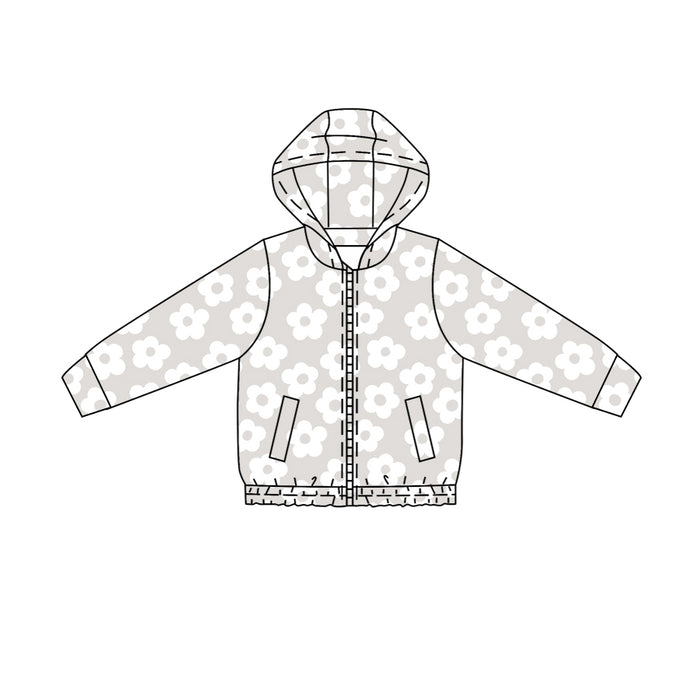 4.23  Kids Girls Grey Daisy Flowers Zip Hoodie Preorder