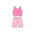4.23  Kids Girls Pink Daisy Tank with Checker Biker Shorts Set Preorder