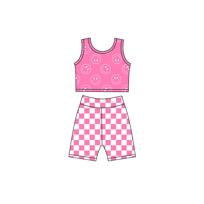 4.23  Kids Girls Pink Daisy Tank with Checker Biker Shorts Set Preorder