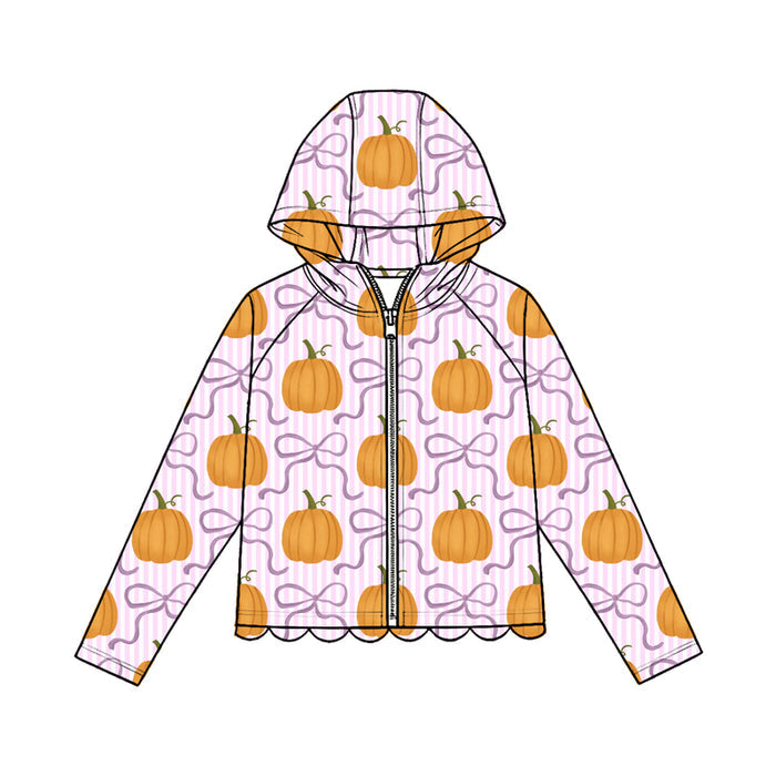 4.23  Kids Girls Purple Bow Pumpkin Zip-up Hooded Preorder