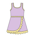 4.24 GSD4138 Preorder Light Purple & Yellow Girls Sleeveless Scallop Yoga Dress