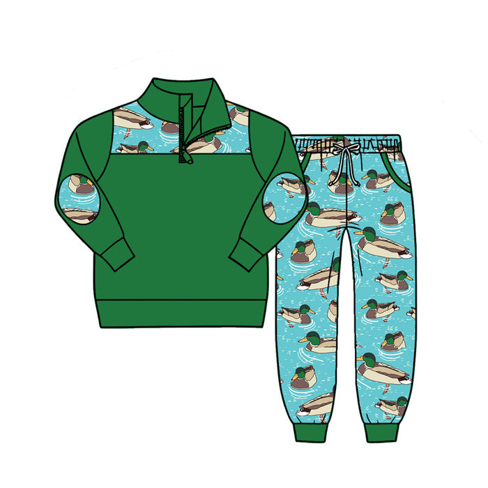 4.27 Boys Teal Mallard Duck Quarter Zip Set - Lake Water Print Sweatshirt & Joggers Preorder