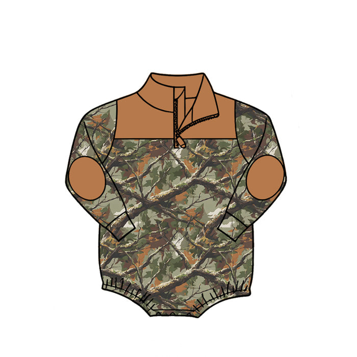 4.27 LR3046 Brown Branch Camo Baby Boys Sweatshirt Zipper Romper Preorder