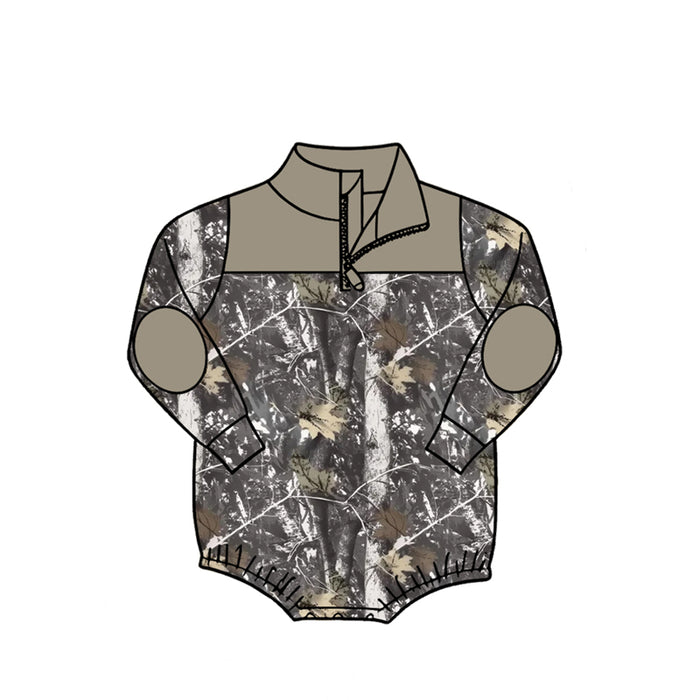 4.27 LR3047 Grey Branch Camo Baby Boys Sweatshirt Zipper Romper Preorder