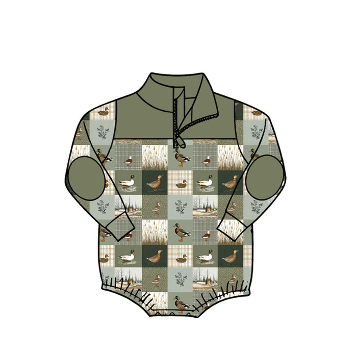 4.27 LR3051 Duck Plaid Baby Boys Sweatshirt Zipper Romper Preorder