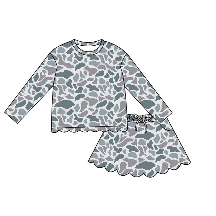 4.29 GLD1616 Grey Camo Long Sleeve Top Skirts Girls Scallop Outfits Preorder