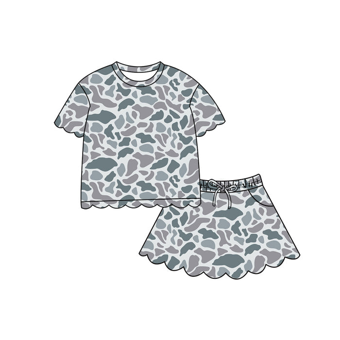 4.29 GSD4167 Grey Camo Short Sleeve Top Skirts Girls Scallop Outfits Preorder