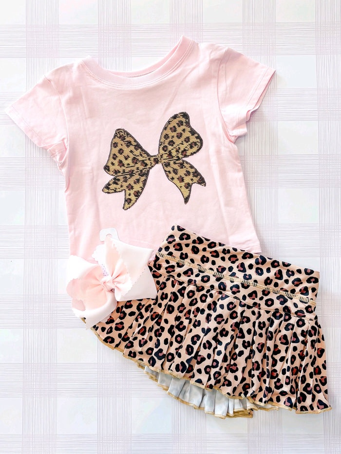 4.29 GSD4174 Bow Pink Top Leopard Skirts Baby Girls Summer Clothes Set Preorder