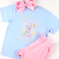 4.29 GSSO3787 Crayfish Shell Blue Top Pink Shorts Baby Girls Summer Clothes Set Preorder