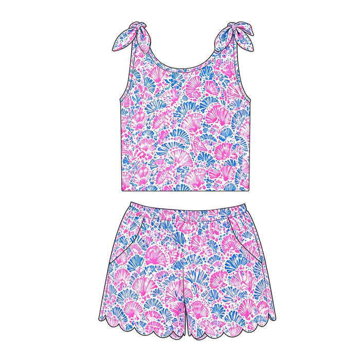4.29 GSSO3788 Shell Pink Blue Vest Top Scallop Shorts Baby Girls Summer Clothes Set Preorder