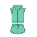4.7 Mint Green Solid Color Flutter Sleeve Hoodie Top with Shorts Outfit Preorder