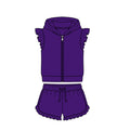 4.7 Purple Solid Color Flutter Sleeve Hoodie Top with Shorts Outfit Preorder