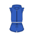 4.7 Royal blue Solid Color Flutter Sleeve Hoodie Top with Shorts Outfit Preorder