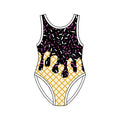 4.8 S0772 Preorder Black Sprinkles Drip Print Girls 1 Piece Swimsuits