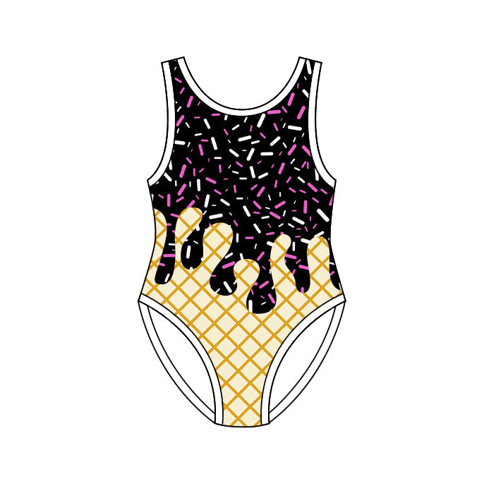4.8 S0772 Preorder Black Sprinkles Drip Print Girls 1 Piece Swimsuits