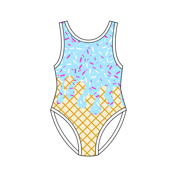 4.8 S0775 Preorder Blue Sprinkles Drip Print Girls 1 Piece Swimsuits