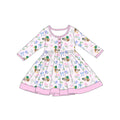 5.1 GLD1621 Duck Bows Flowers Baby Girls Long Sleeve Knee Length Dress Preorder