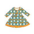 5.1 GLD1623 Pumpkin Ghost Baby Girls Halloween Long Sleeve Knee Length Dress Preorder