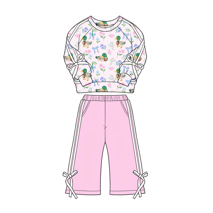 5.1 GLP3367 Duck Bows Flowers Top Pink Pants Girls Clothes Set Preorder