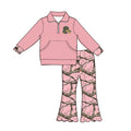 5.1  Kids Girls Hunting Dog Pullover Top +Pink Camo Flare Pants Outfit Preorder