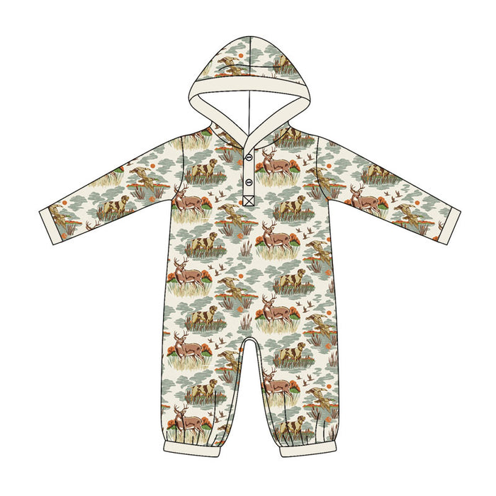 5.11 LR3073 Preorder Duck Deer Dog Hunting Print Baby Baby Hoodie Romper