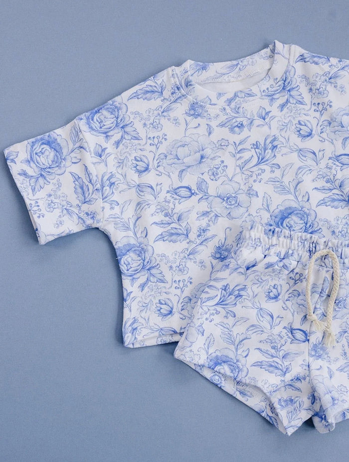 5.11 Toddler Girls Blue Floral Print Short Sleeve Tee & Shorts Set Preorder