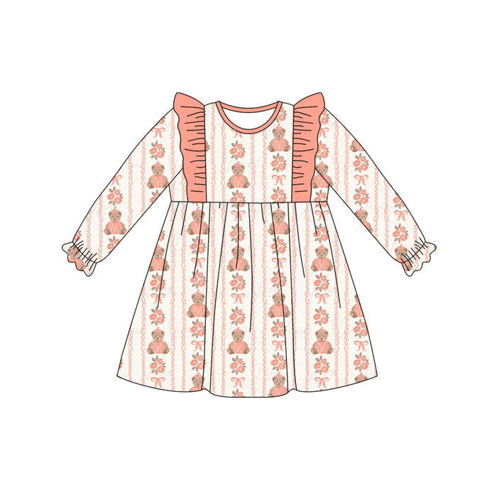 5.29 GLD1640 Baby Girls Bear Pumpkin Long Sleeve Dress Preorder