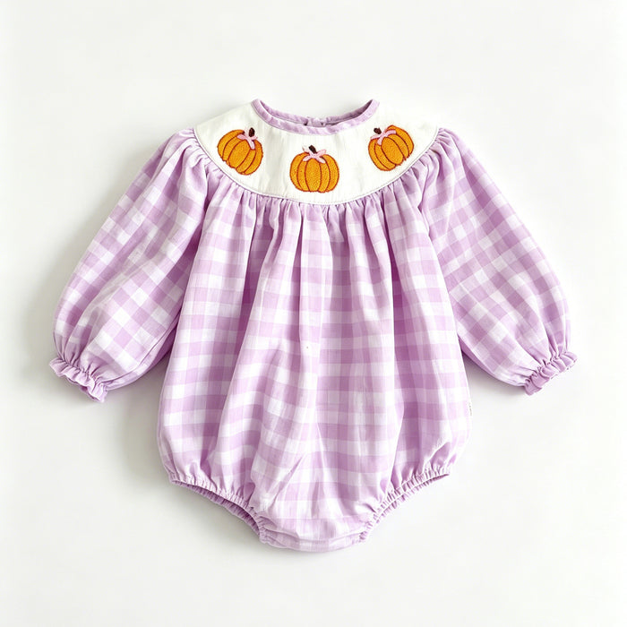 5.29   Preorder Baby Girls Pumpkin Purple Gingham Romper