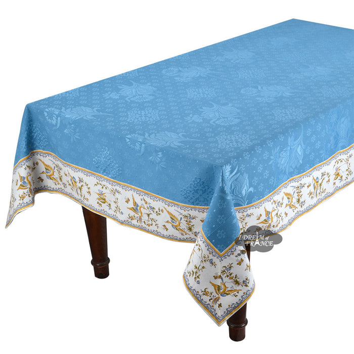 55x86" Moustiers Blue Matelassé Tablecloth - by Tissus Toselli - Made in France