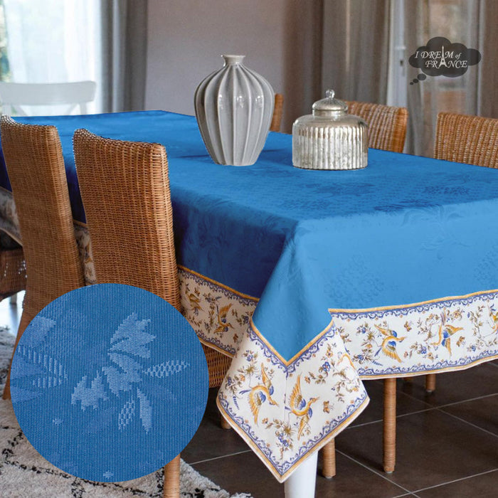 55x86" Moustiers Blue Matelassé Tablecloth - by Tissus Toselli - Made in France