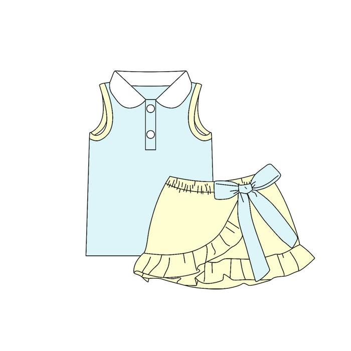 5.9 Girls Blue Peter Pan Collar Set - Sleeveless Top & Bow Ruffle Skort Preorder