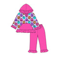 5.9 Girls Bright Pink Halloween Hoodie Set - Colorful Jack-O-Lantern Print Ruffle Outfit Preorder