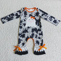 6 B1-31 Ghost Stripes Print Baby Girls Halloween Ruffle Romper
