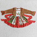 6 B3-5 Green Frog Stripes Print Girls Christmas Knee Length Twirl Dress