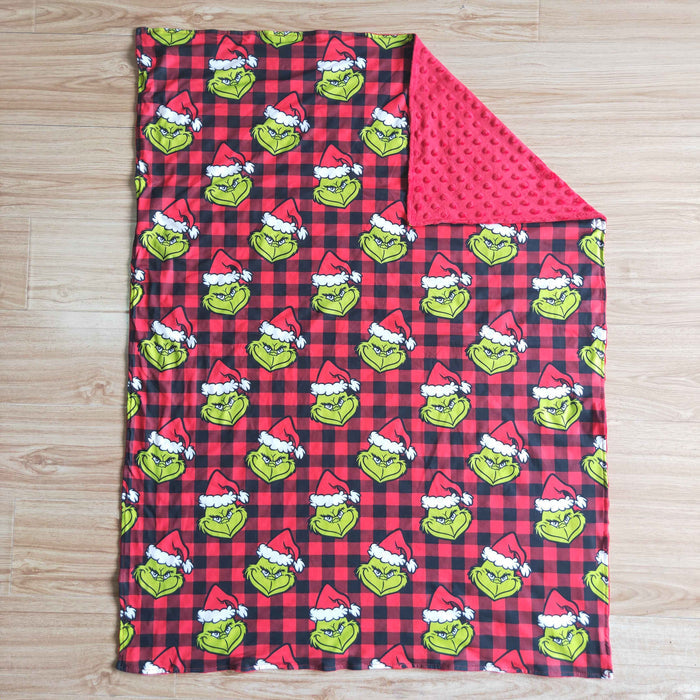 6 B6-18 Green Frog Red Checkered Print Baby Christmas Blanket