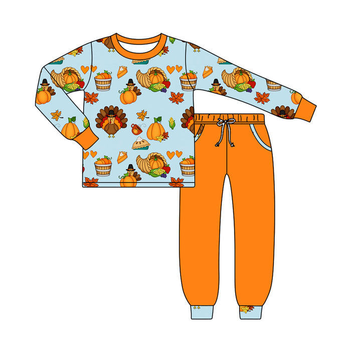6.19 Baby Boys Thanksgiving Turkey Long Sleeve Top with Pants Outfit Preorder