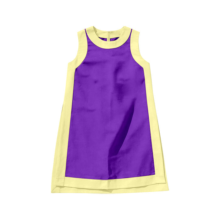 6.19 Preorder GSD4253 Purple With Yellow Girls Sleeveless Zipper Yoga Dress