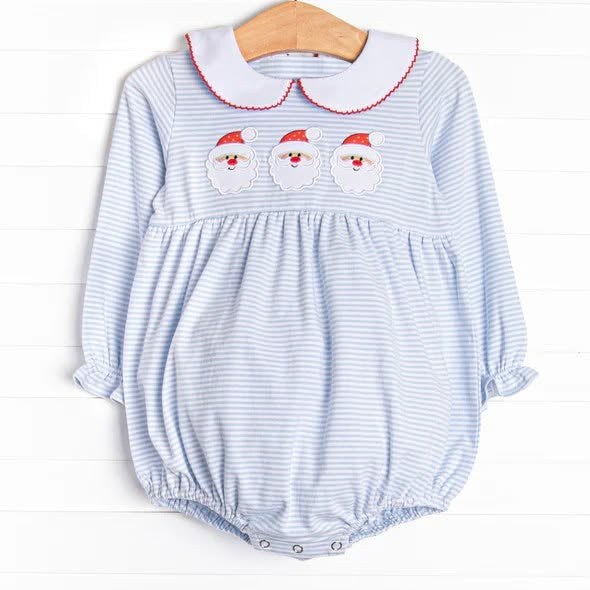 6.29 Preorder Baby Girls Christmas Santa Long Sleeve Bubble Romper