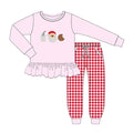 6.29 Preorder GLP3448 Milk Santa Cookies Pink Top Plaid Pants Girls Christmas Clothes Set