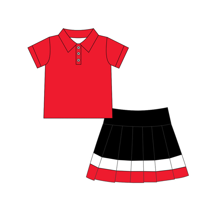 6.29 Preorder Kids Girls Red Polo Top with Black Skort Active Outfit