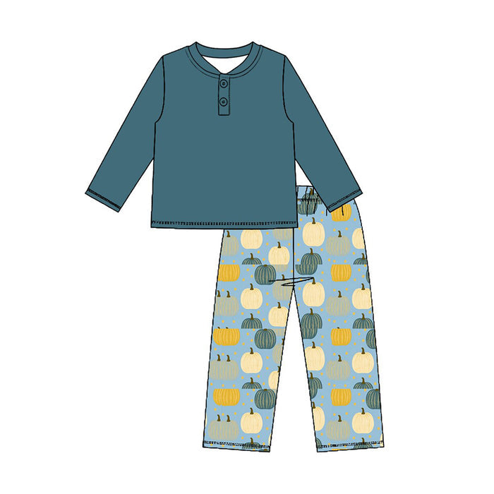 7.15 BLP1501 Preorder Dark Blue Top Pumpkin Pants Boys Fall Clothes Set