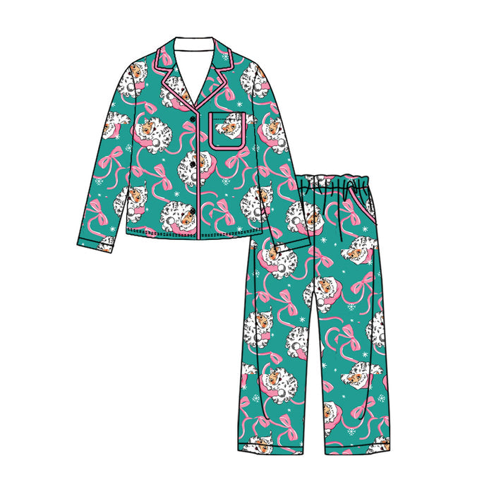 7.15 GLP3501 Preorder Santa Bows Print Woman Christmas Pajamas Clothes Set