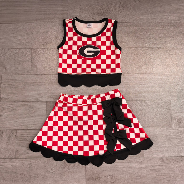 7.15 Preorder  Kids Girls Georaia Checked Tank Top Black Bow Skort Active Outfit