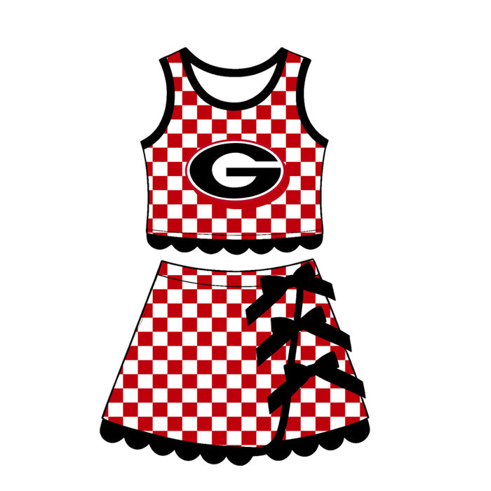 7.15 Preorder  Kids Girls Georaia Checked Tank Top Black Bow Skort Active Outfit