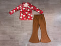 7.17  Preorder Kids Christmas Cowboy Pullover Top with Brown Bell Bottom Pants Outfit