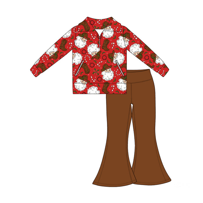 7.17  Preorder Kids Christmas Cowboy Pullover Top with Brown Bell Bottom Pants Outfit