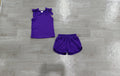 7.2 Preorder Girls Solid Matching Purple Bow Tank & Shorts Summer Set