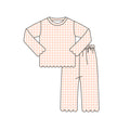 7.2 Preorder irls Peach Gingham Scallop Trim Toddler PJs 2 Piece Outfit