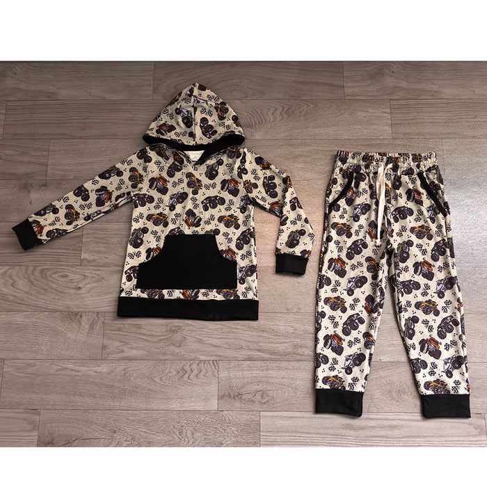 7.20 BLP1511 Preorder Monster Trucks Hoodie Top Pockets Pants Boys Fall Clothes Set
