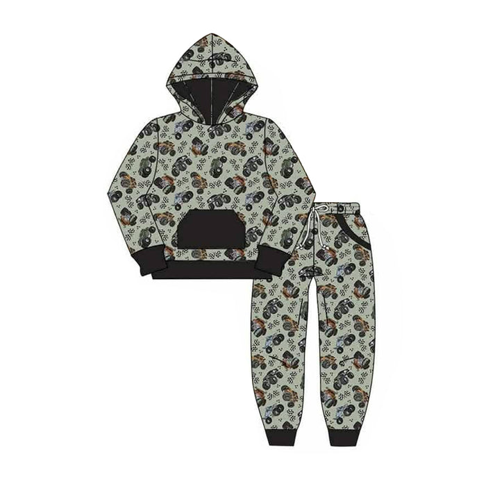 7.20 BLP1511 Preorder Monster Trucks Hoodie Top Pockets Pants Boys Fall Clothes Set